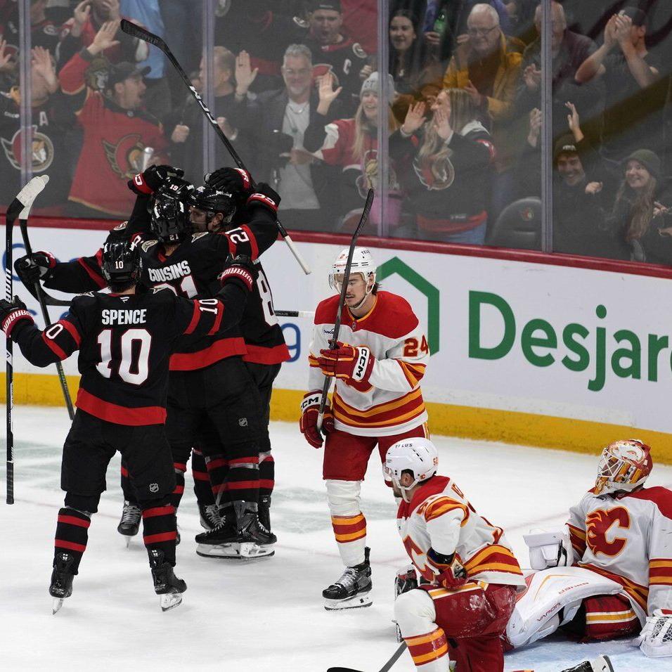 Sanderson makes up for mishap with tying goal in Senators' 4-3 SO win over Flames
